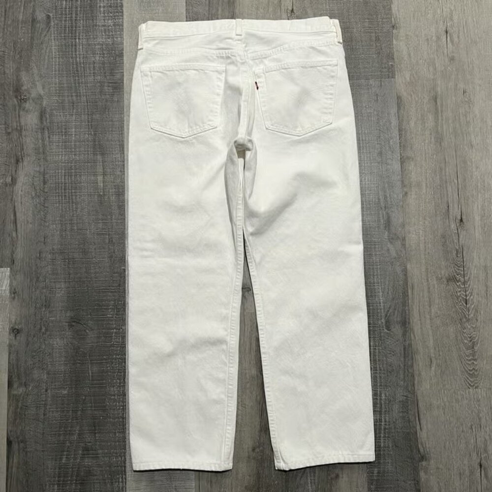 VTG Levis 501 Button Fly Jeans 90s White Straight Leg Hipster Denim Jeans 36 - Picture 2 of 4